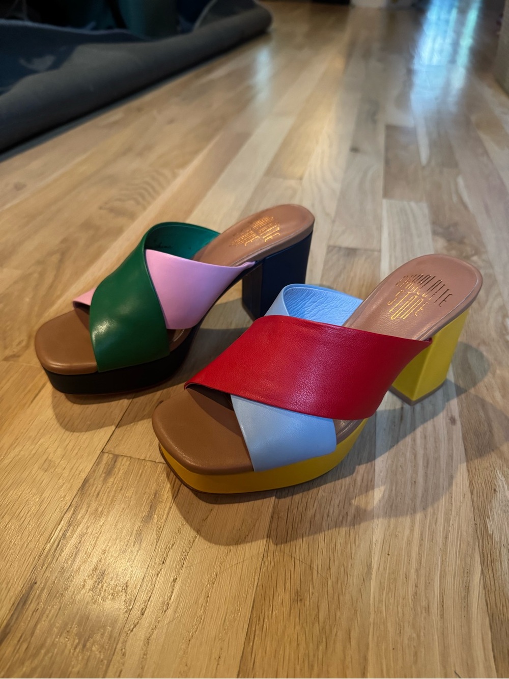Charlotte Stone Multicolor Colorblock Leather Slide Mules “Sylvia” Mismatched - Picture 10 of 12